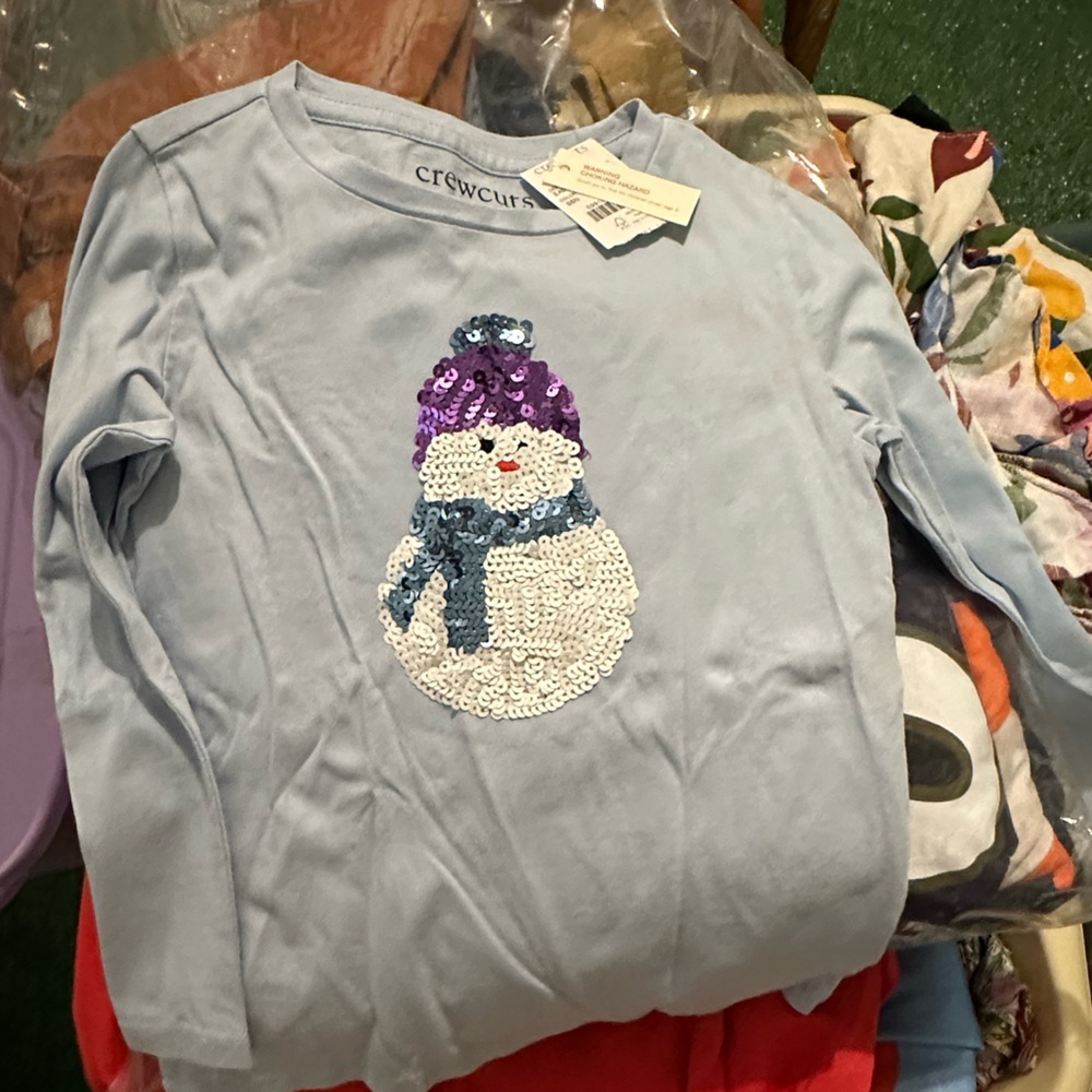 Crewcuts Blue Sweater with Sequin Snowman
